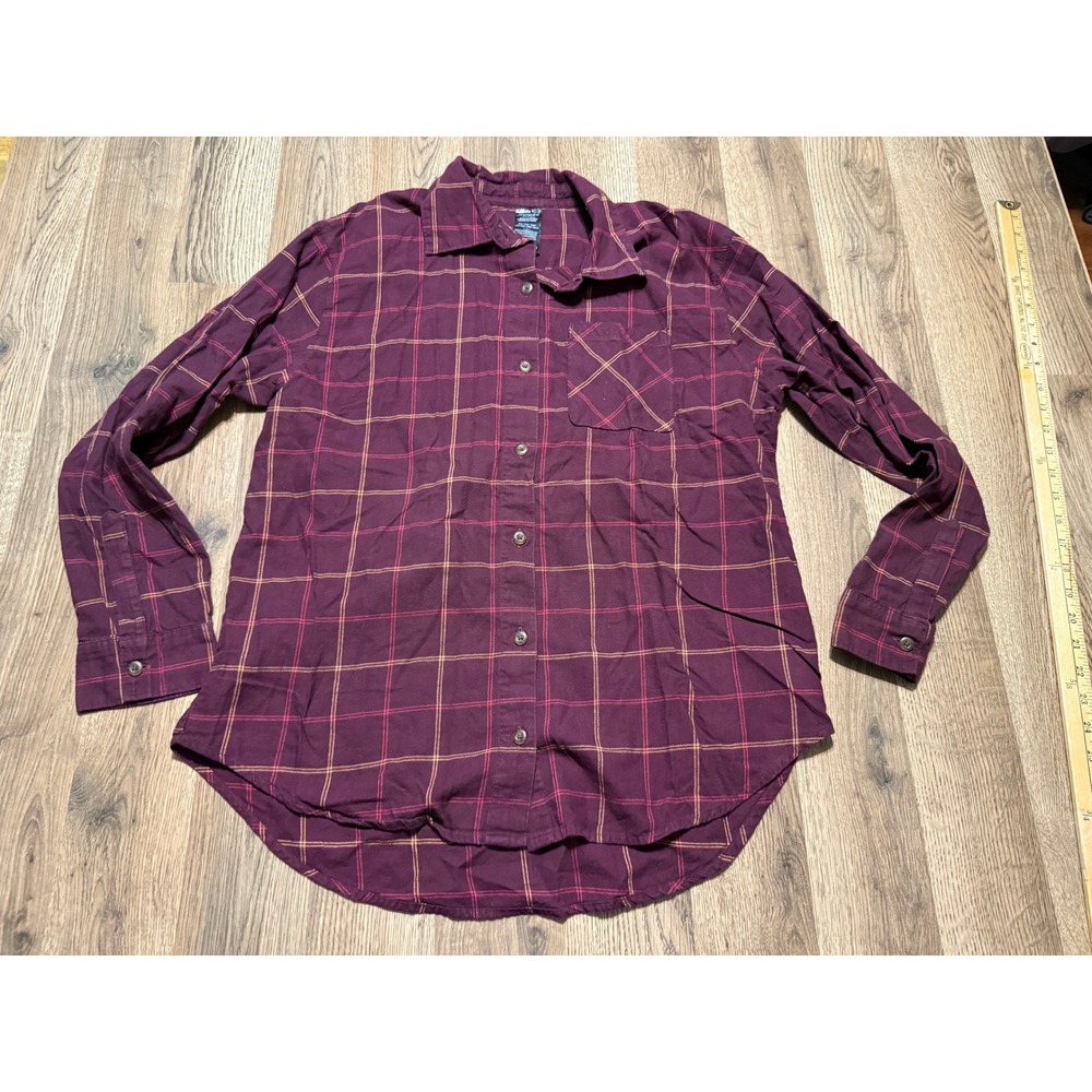 Jockey Button Down Shirt Women Medium Maroon Plaid Flannel Long Sleeve Excellent
